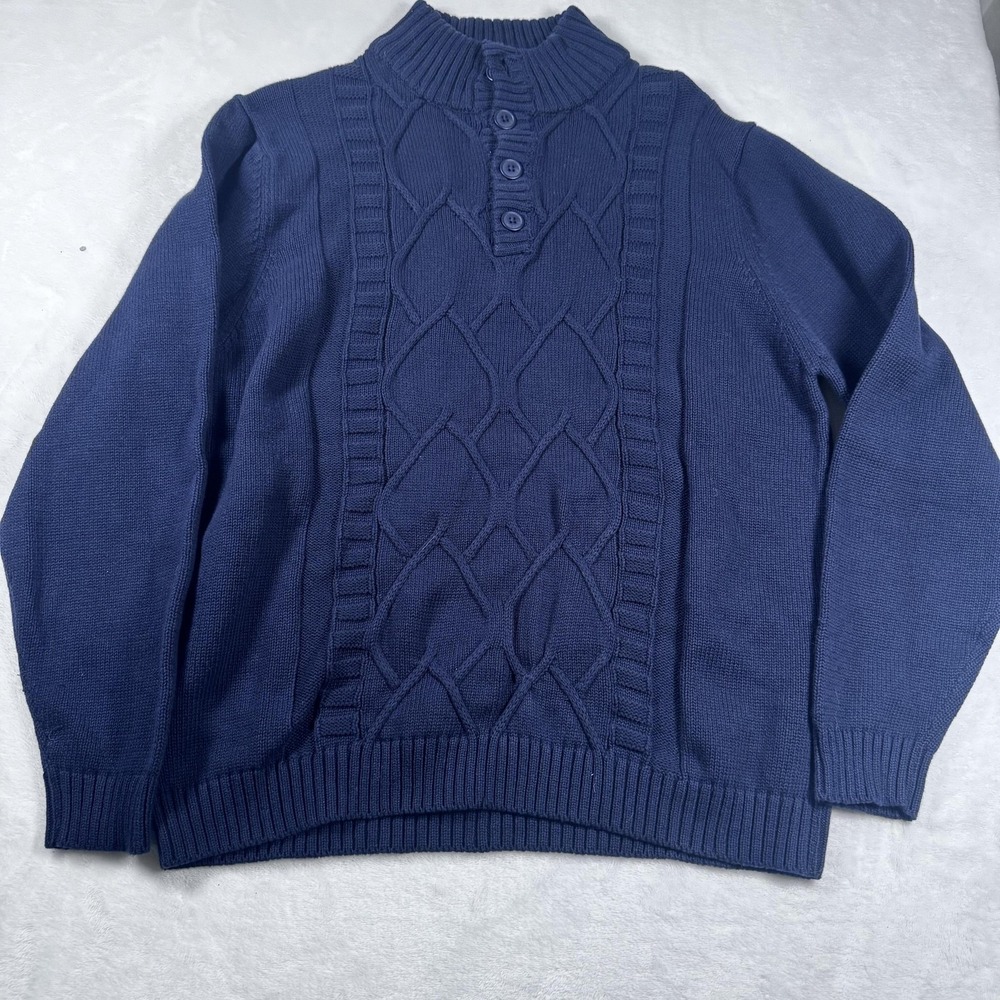 Gioberti Sweater Mens Large Navy‎ Mock Neck Cable Knit Pullover AF-1206